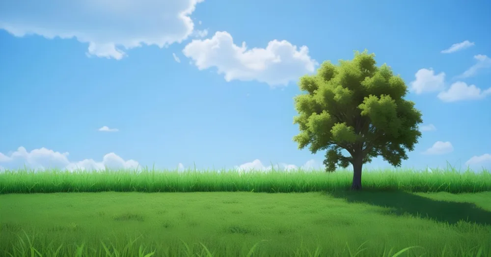 A Green Field With Grass And A Tree On A Sunny Day Blue Sky With Some Clouds In The Background 35 F0e7