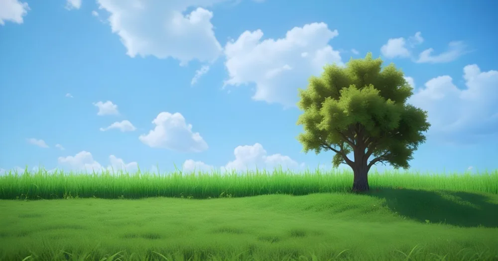 A Green Field With Grass And A Tree On A Sunny Day Blue Sky With Some Clouds In The Background 36 4889