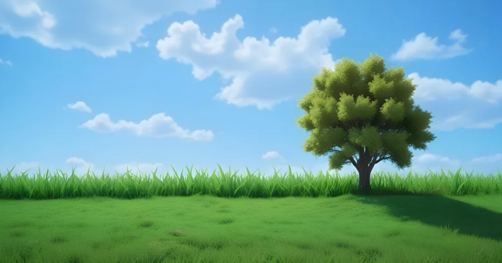 A Green Field With Grass And A Tree On A Sunny Day Blue Sky With Some Clouds In The Background 39 59ca