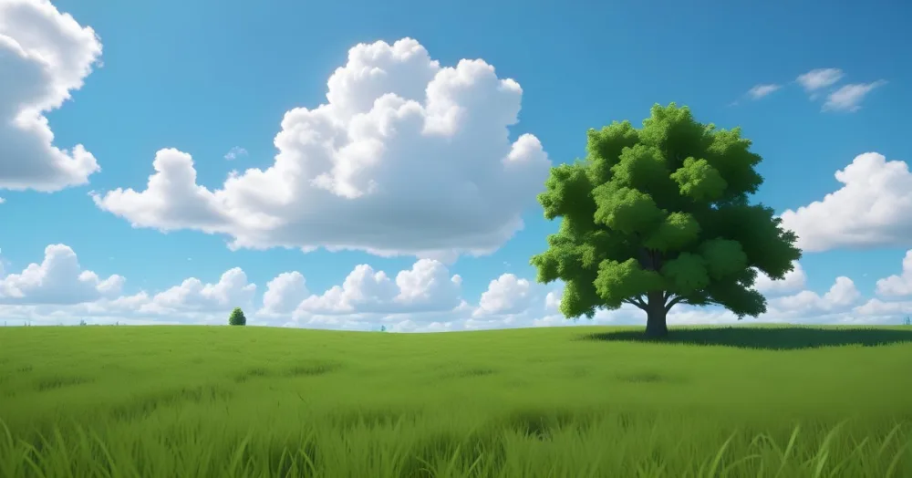 A Green Field With Grass And A Tree On A Sunny Day Blue Sky With Some Clouds In The Background 4 4ae4