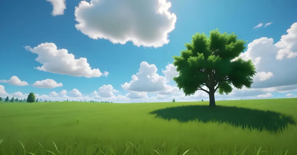 A Green Field With Grass And A Tree On A Sunny Day Blue Sky With Some Clouds In The Background 6 48d5