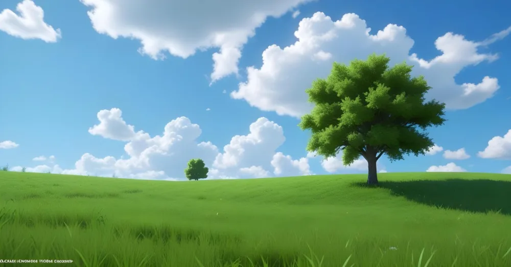 A Green Field With Grass And A Tree On A Sunny Day Blue Sky With Some Clouds In The Background 7 39c6