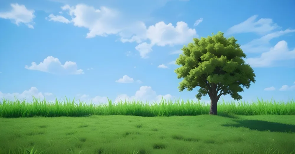 A Green Field With Grass And A Tree On A Sunny Day Blue Sky With Some Clouds In The Background 9 9ff4