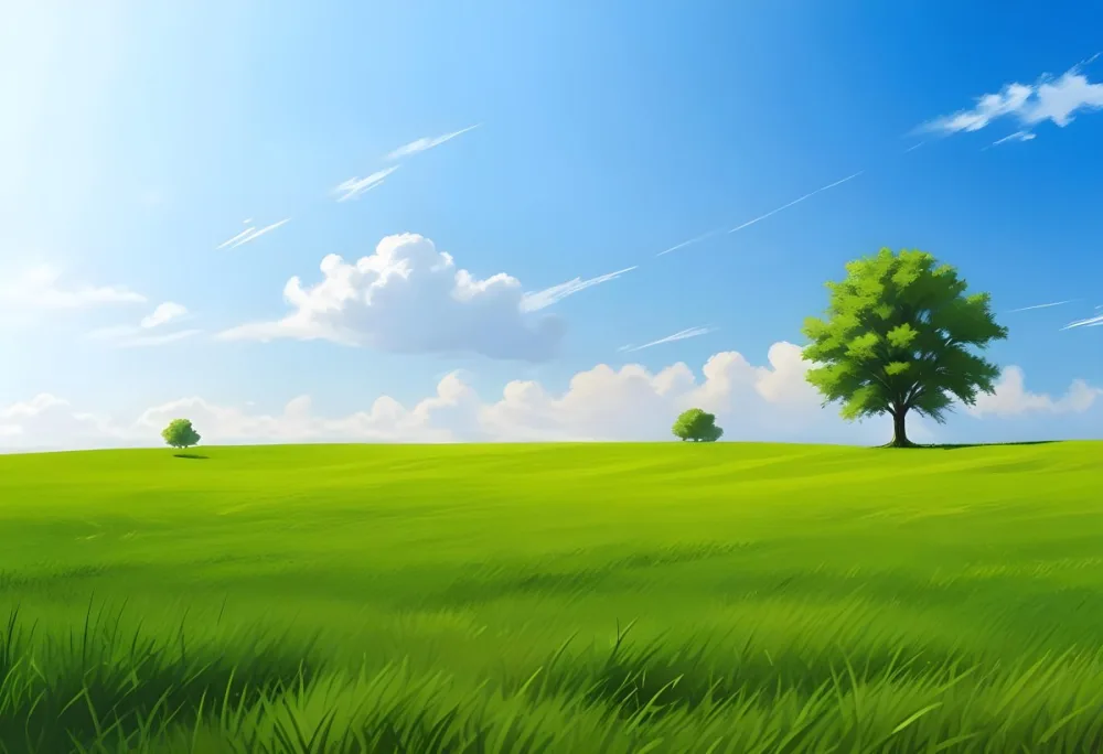 A Green Grass Field With A Tree On The Right Side Blue Sky With Some Clouds In A Sunny Day 2 Da64