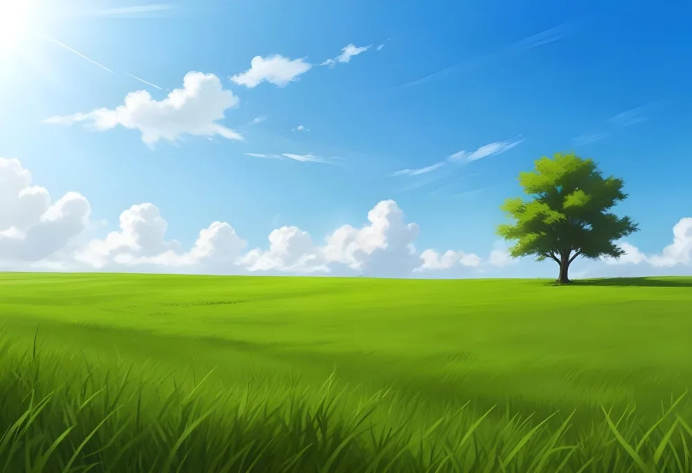 A Green Grass Field With A Tree On The Right Side Blue Sky With Some Clouds In A Sunny Day 58 20dc