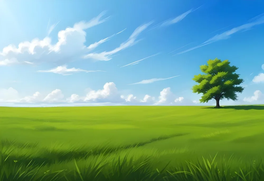A Green Grass Field With A Tree On The Right Side Blue Sky With Some Clouds In A Sunny Day 6 Ad2c