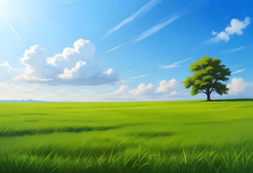 A Green Grass Field With A Tree On The Right Side Blue Sky With Some Clouds In A Sunny Day 9 3d07