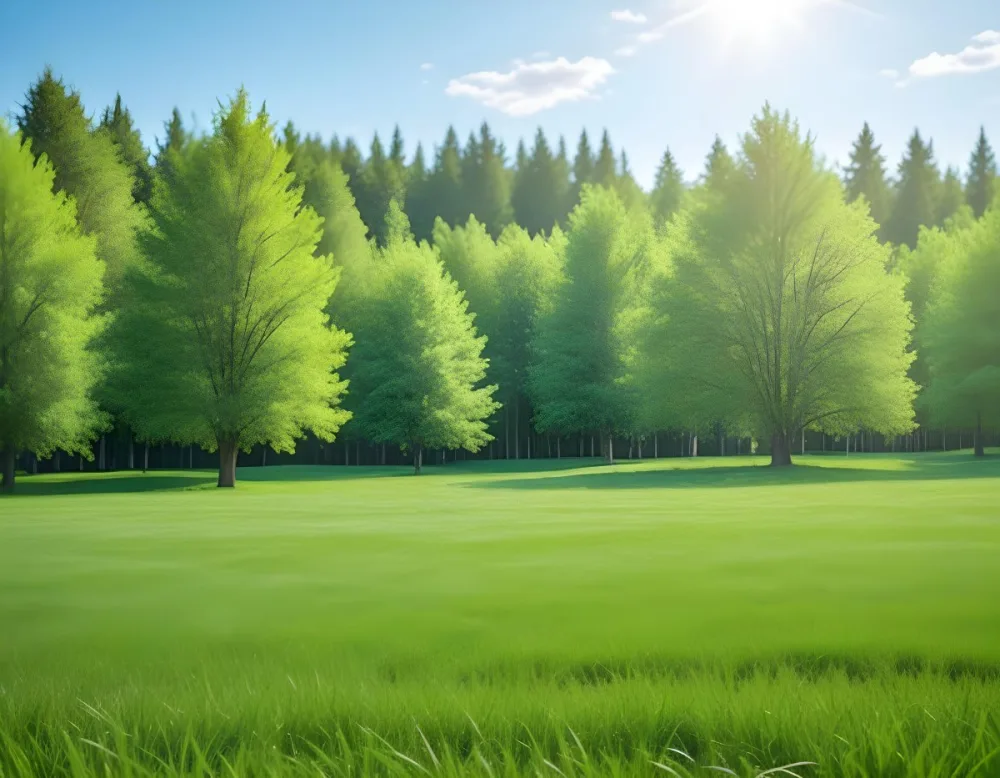 A Green Grass Field With Trees In The Background Sunny Day Blue Sky Vibrant Colors Natural Light Peaceful Atmosphere Lush Greenery Clear Horizon 6 794d