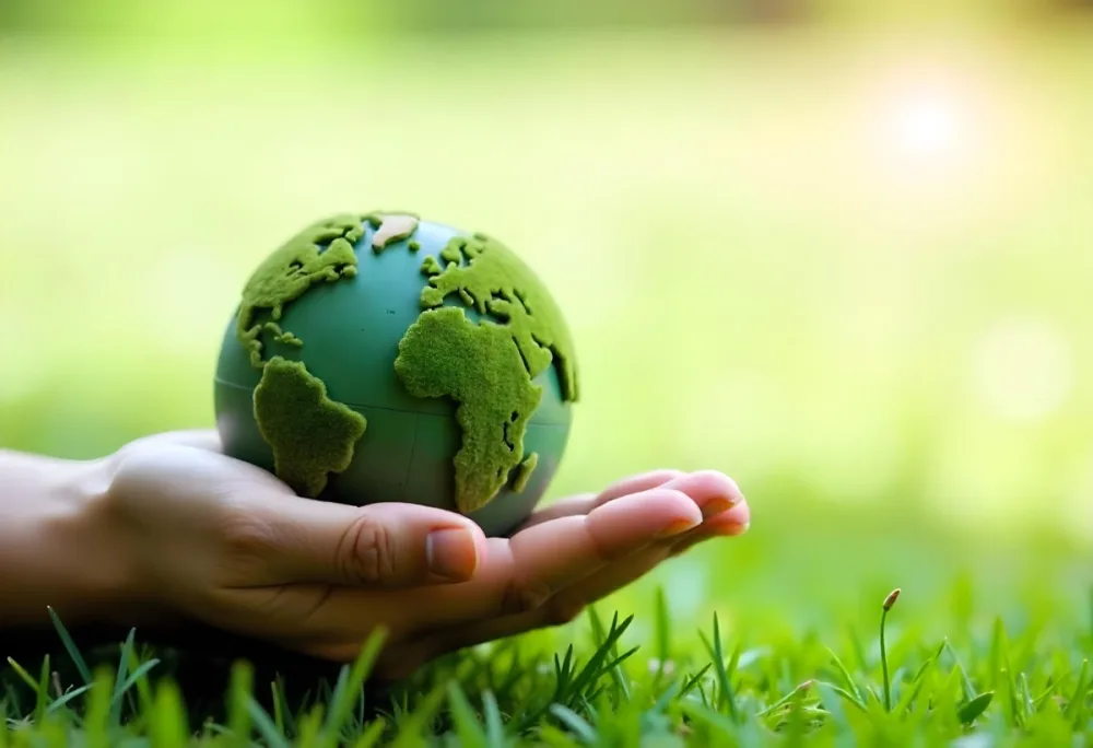A Hand Holding A Green Earth Globe With Grass Texture In A Green Grass Background 6 943a