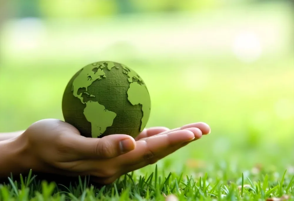 A Hand Holding A Green Earth Globe With Grass Texture In A Green Grass Background 7 D9c5