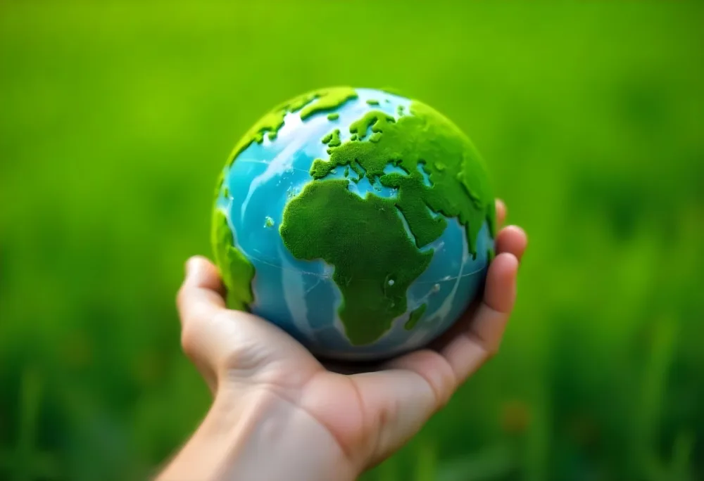 A Hand Holding A Green Earth Globe With Grass Texture In A Green Grass Background 8 28de