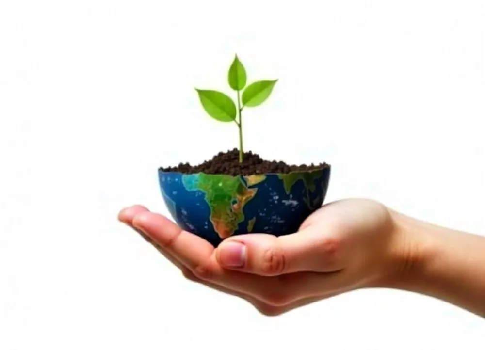A Hand Holding A Half Earth With A Plant Growing Inside The Other Half Of The Earth Floating Above White Background 1 6a04