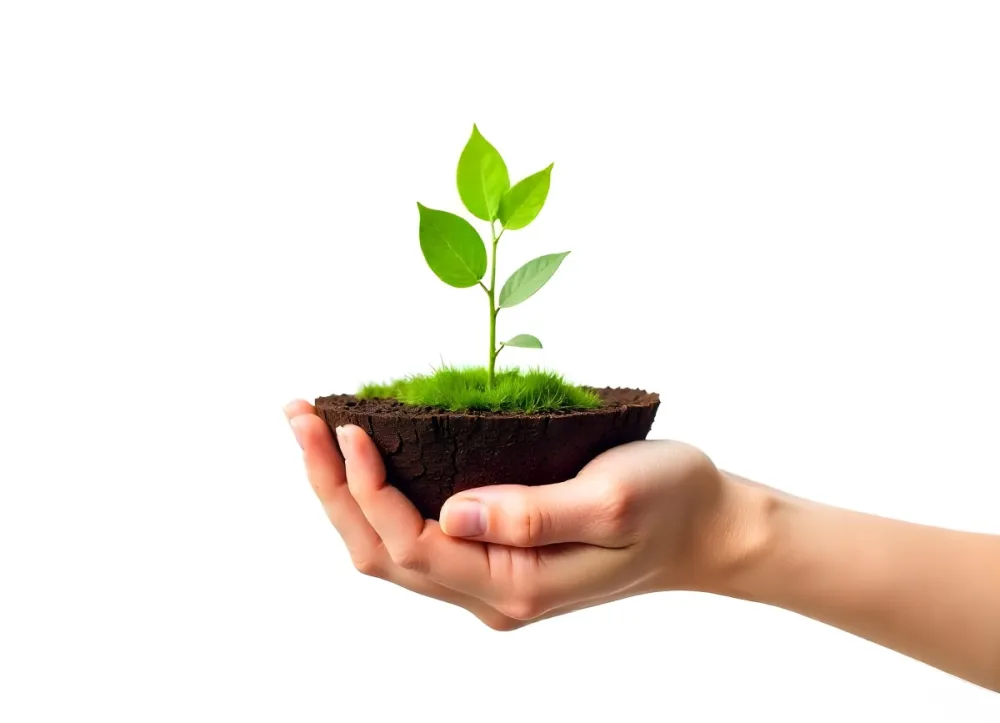 A Hand Holding A Half Earth With A Plant Growing Inside The Other Half Of The Earth Floating Above White Background 14 E479