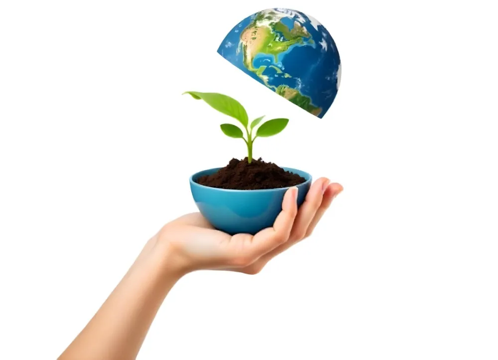 A Hand Holding A Half Earth With A Plant Growing Inside The Other Half Of The Earth Floating Above White Background 18 5b48