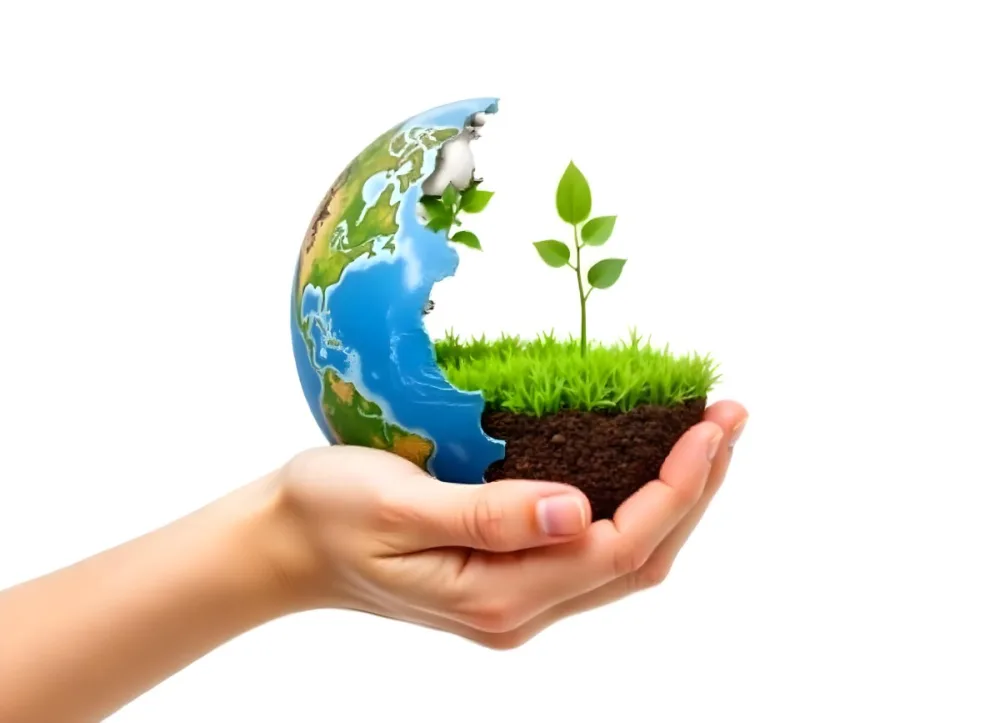 A Hand Holding A Half Earth With A Plant Growing Inside The Other Half Of The Earth Floating Above White Background 6 C501