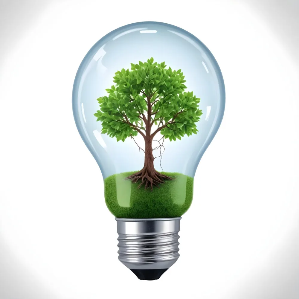 A Light Bulb With A Tree Inside The Tree Has Green Leaves And A White Trunk The Background Is White 25 553d