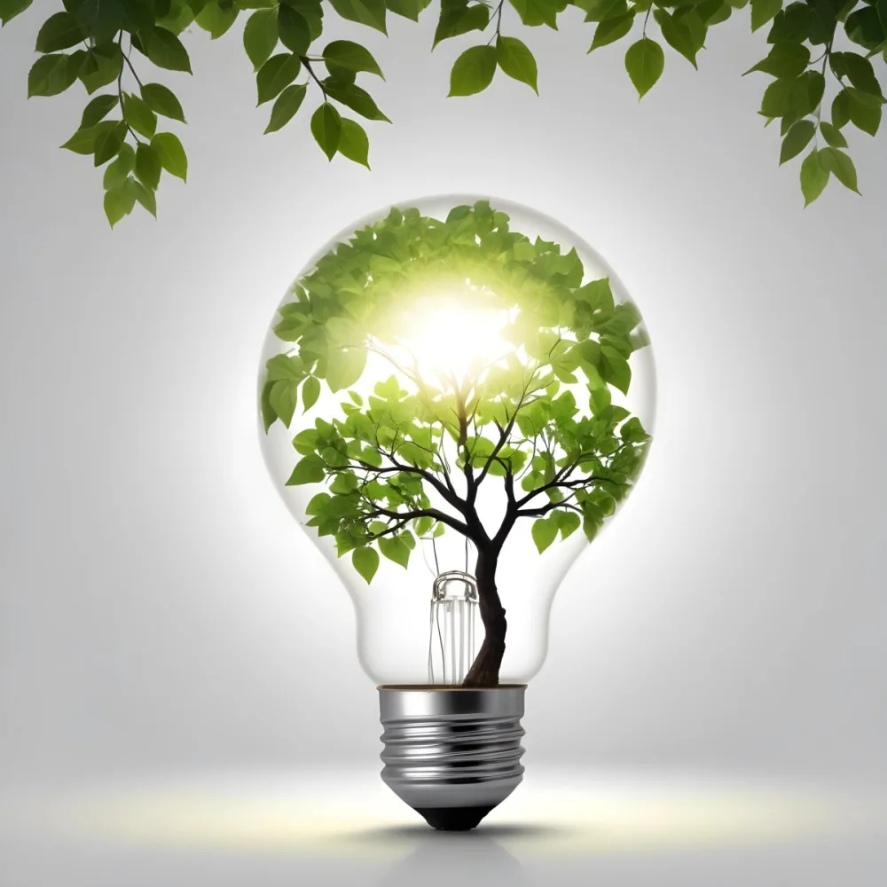 A Light Bulb With A Tree Inside The Tree Has Green Leaves And A White Trunk The Background Is White 3 32f7