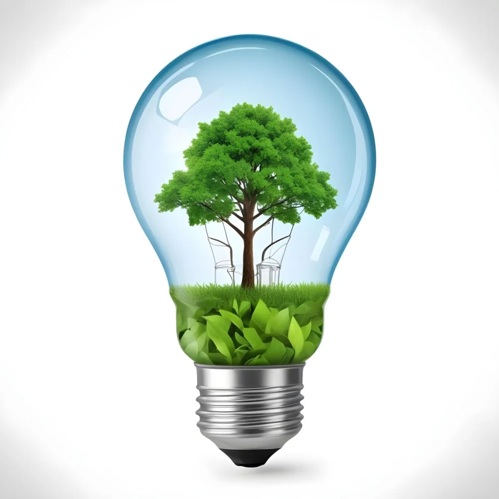 A Light Bulb With A Tree Inside The Tree Has Green Leaves And A White Trunk The Background Is White 34 2f0b