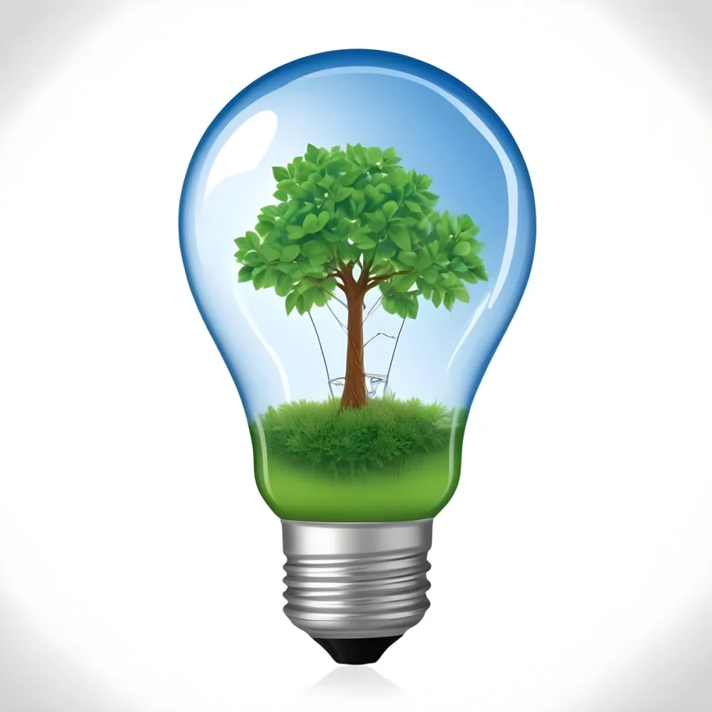 A Light Bulb With A Tree Inside The Tree Has Green Leaves And A White Trunk The Background Is White 49 0493