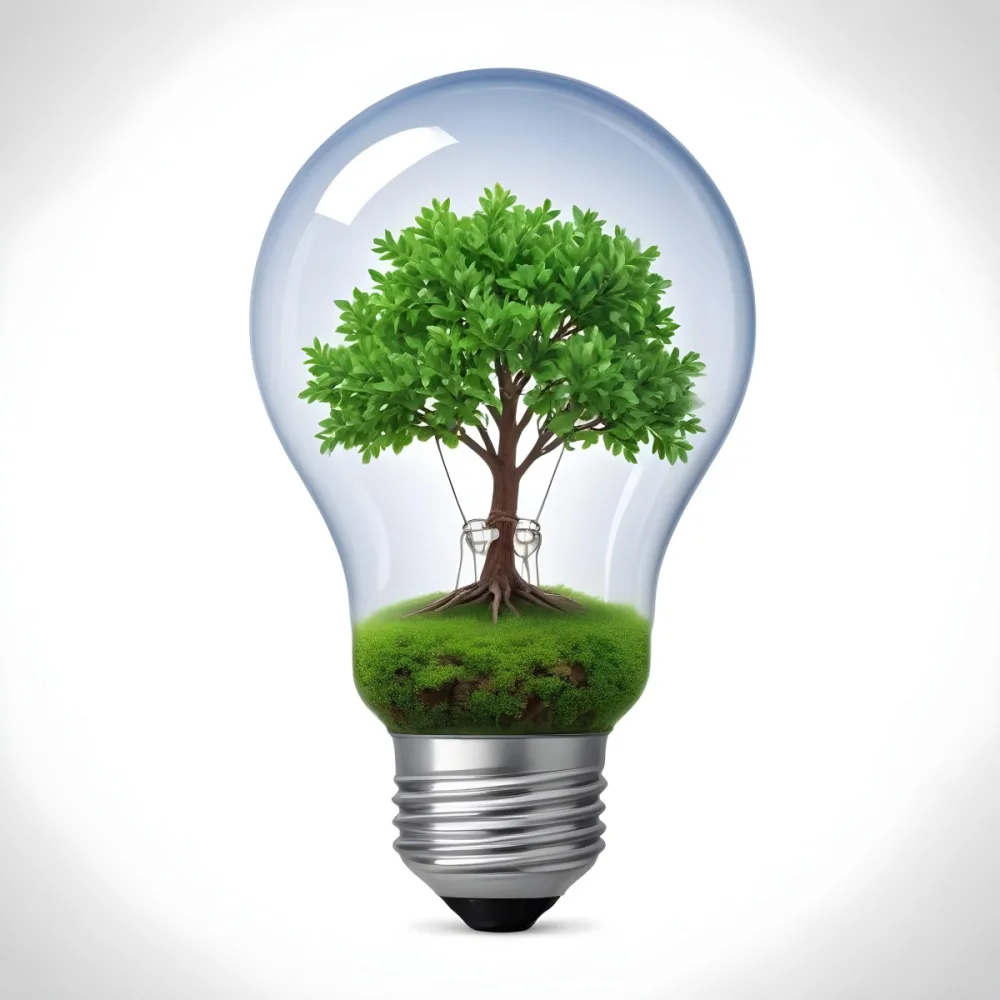 A Light Bulb With A Tree Inside The Tree Has Green Leaves And A White Trunk The Background Is White 5 4d1b