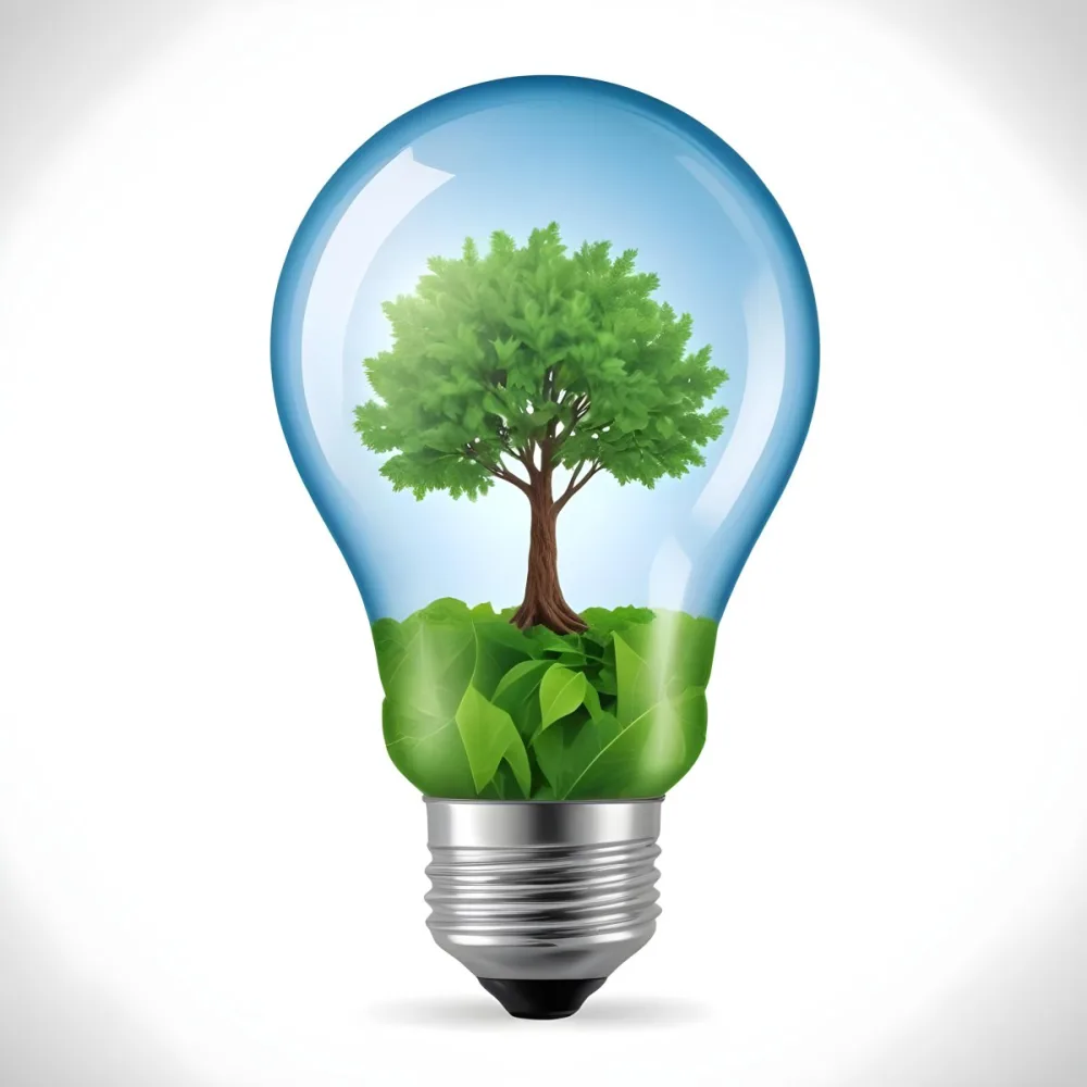 A Light Bulb With A Tree Inside The Tree Has Green Leaves And A White Trunk The Background Is White 50 2576