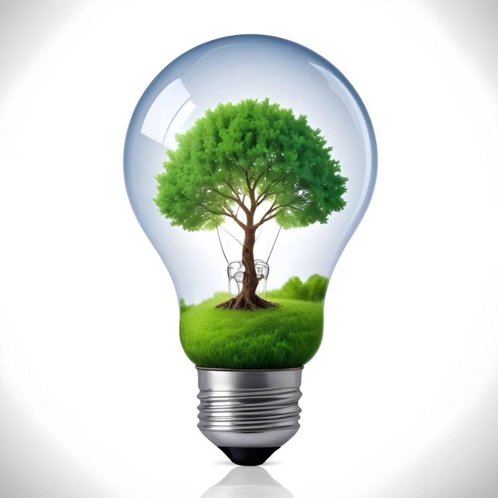 A Light Bulb With A Tree Inside The Tree Has Green Leaves And A White Trunk The Background Is White 53 2bf5