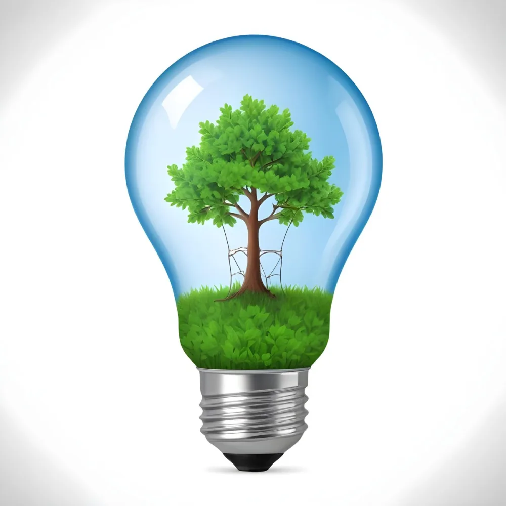 A Light Bulb With A Tree Inside The Tree Has Green Leaves And A White Trunk The Background Is White 54 6e2e