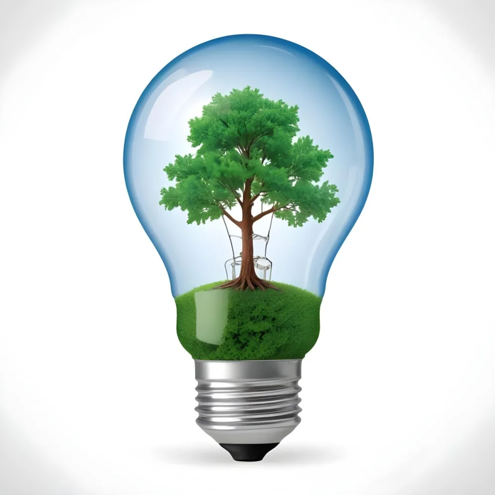 A Light Bulb With A Tree Inside The Tree Has Green Leaves And A White Trunk The Background Is White 6 A87f