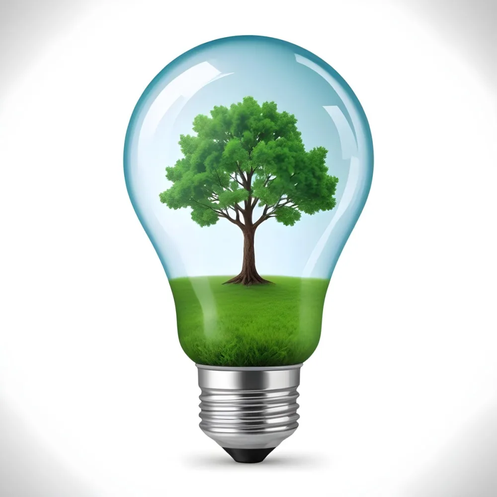A Light Bulb With A Tree Inside The Tree Has Green Leaves And A White Trunk The Background Is White 7 6545