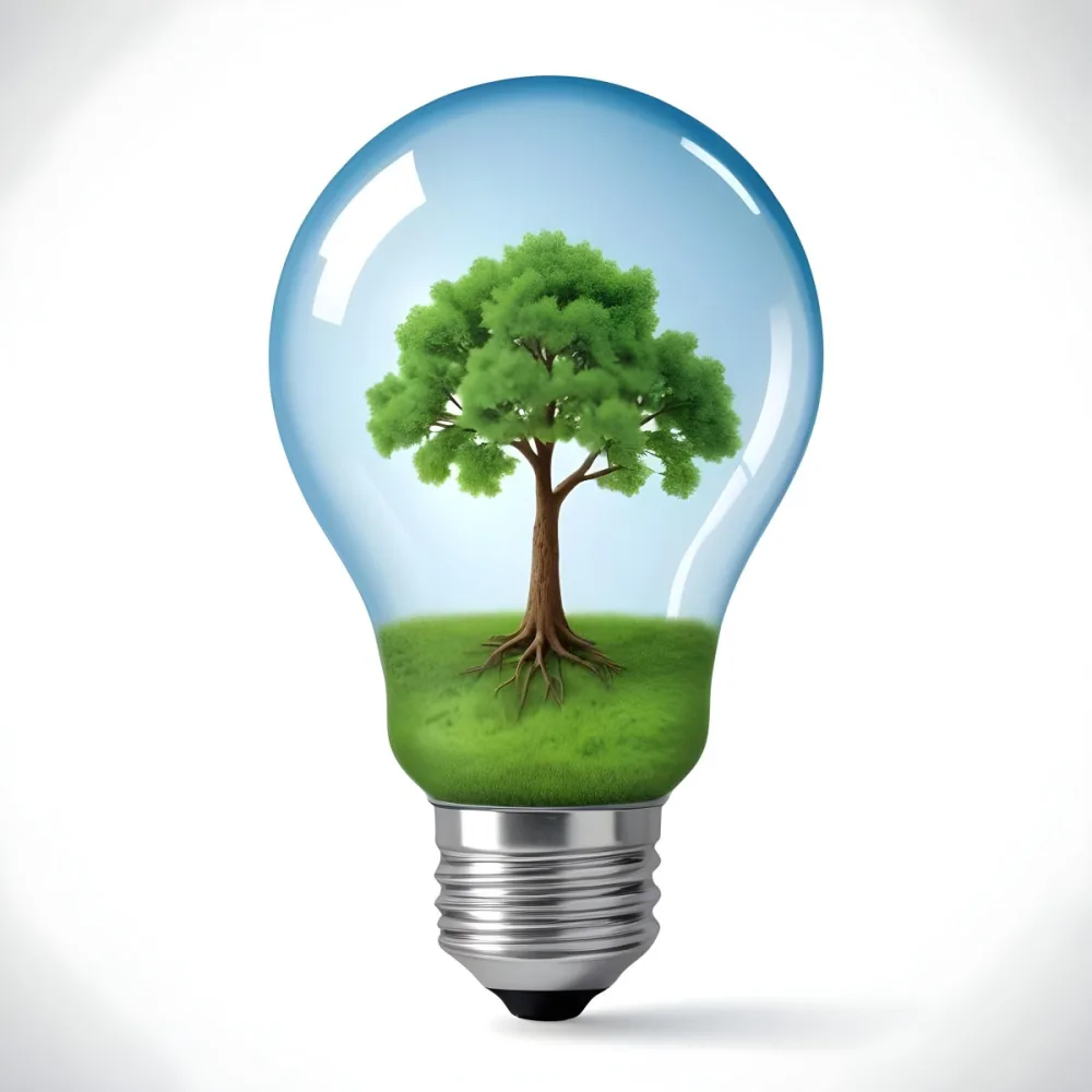 A Light Bulb With A Tree Inside The Tree Has Green Leaves And A White Trunk The Background Is White 8 0caa