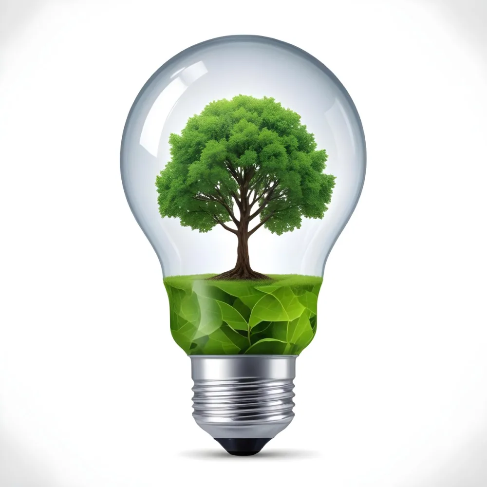A Light Bulb With A Tree Inside The Tree Has Green Leaves And A White Trunk The Background Is White 9 2a7f