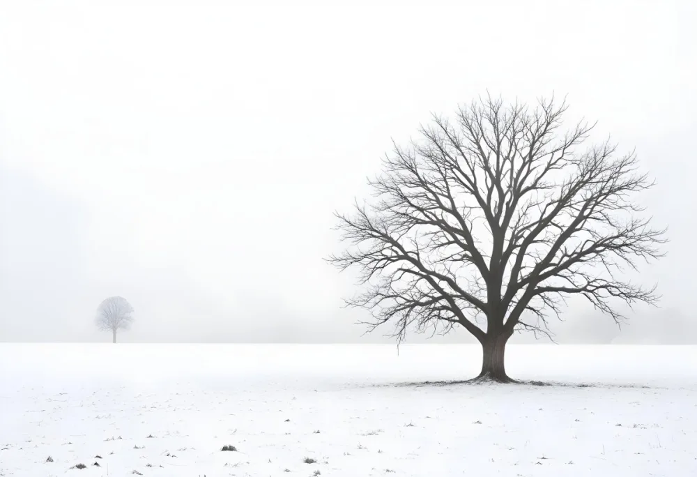 A Lone Bare Tree In A Snowy Field On A Foggy Winter Day 23 8336