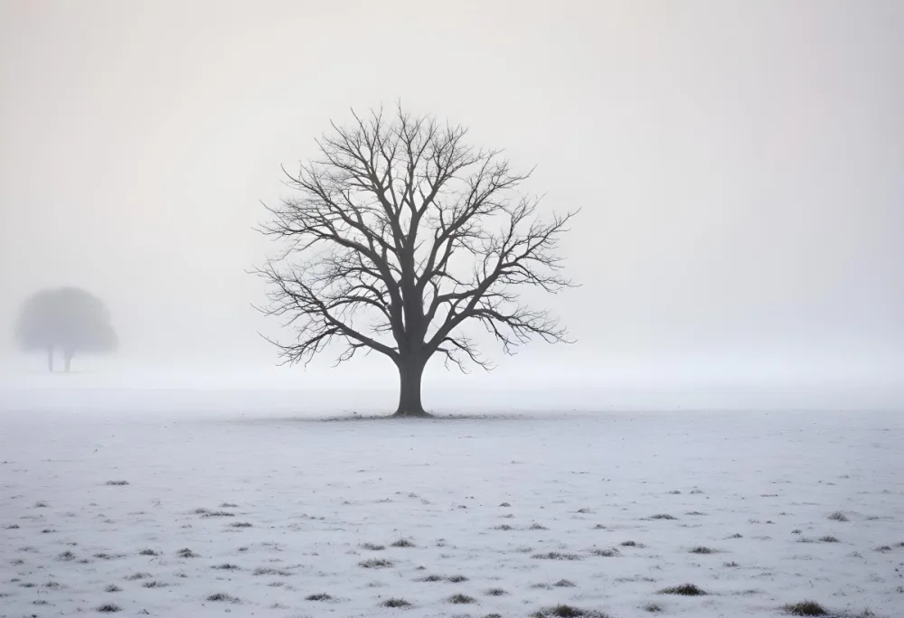 A Lone Bare Tree In A Snowy Field On A Foggy Winter Day 5 40bd