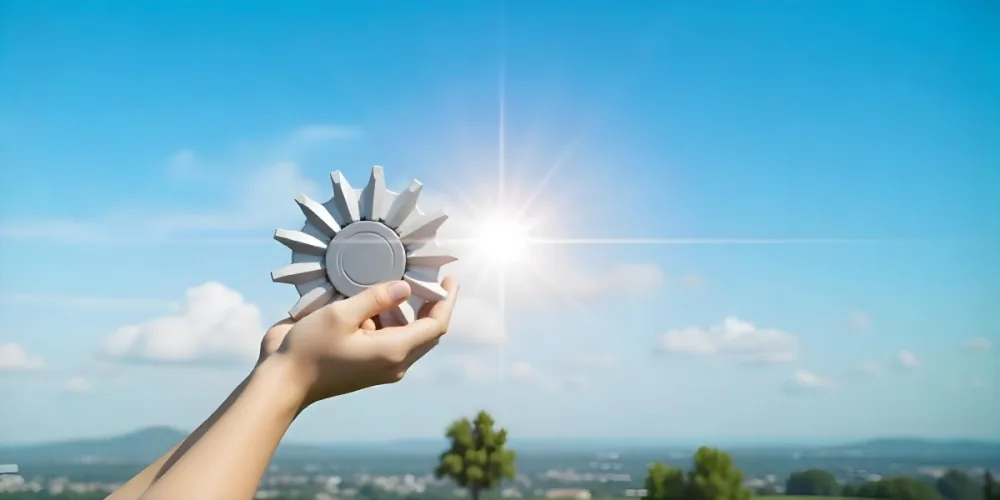 A Pair Of Hands Holding The Sun The Sun Is Shining From Behind The Sun Blue Sky And Green Field In The Background 24 001e