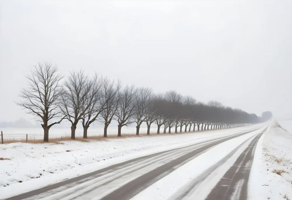 A Row Of Bare Trees Lining A Snowy Rural Road On An Overcast Winter Day 17 3e2a