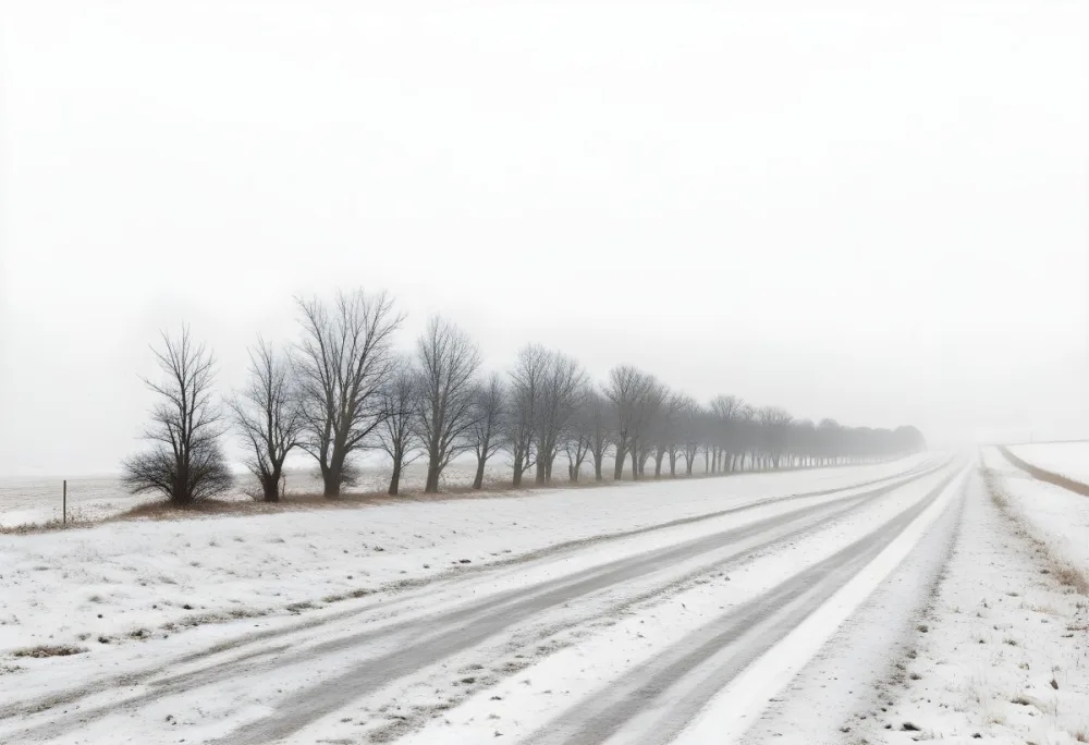 A Row Of Bare Trees Lining A Snowy Rural Road On An Overcast Winter Day 24 7bb4