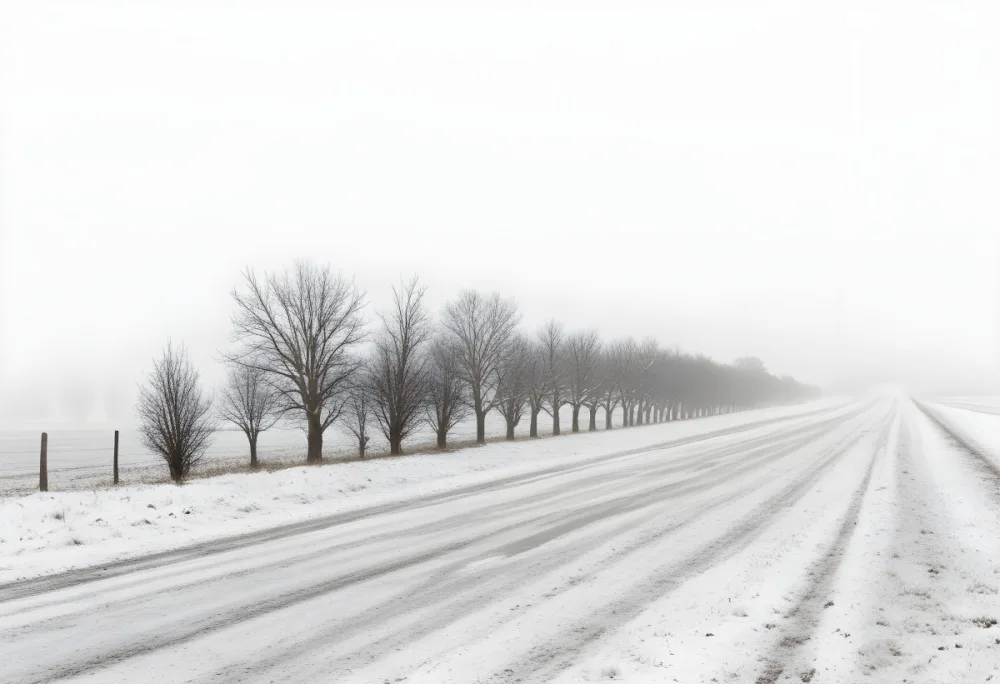 A Row Of Bare Trees Lining A Snowy Rural Road On An Overcast Winter Day 25 5da6