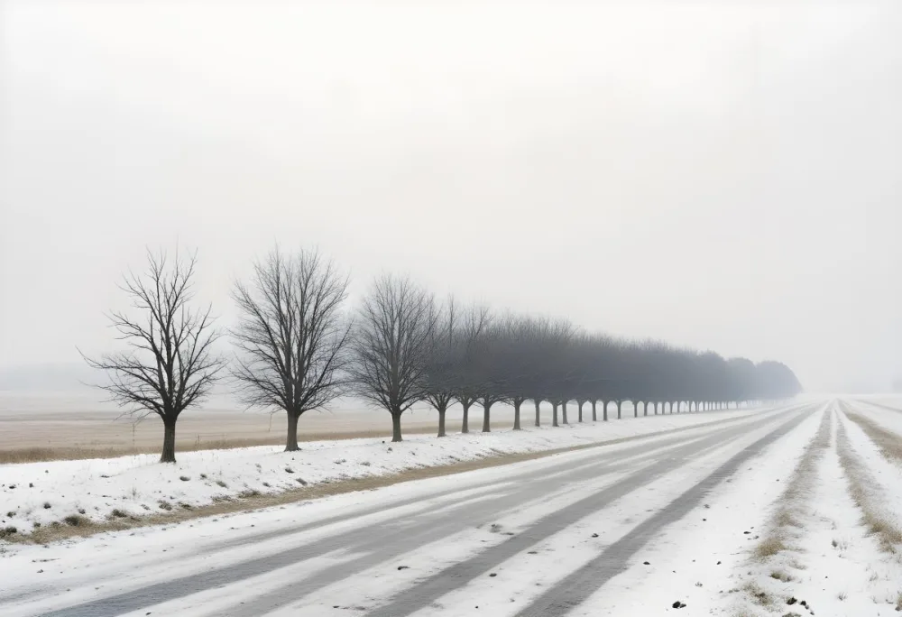 A Row Of Bare Trees Lining A Snowy Rural Road On An Overcast Winter Day 3 6ef1