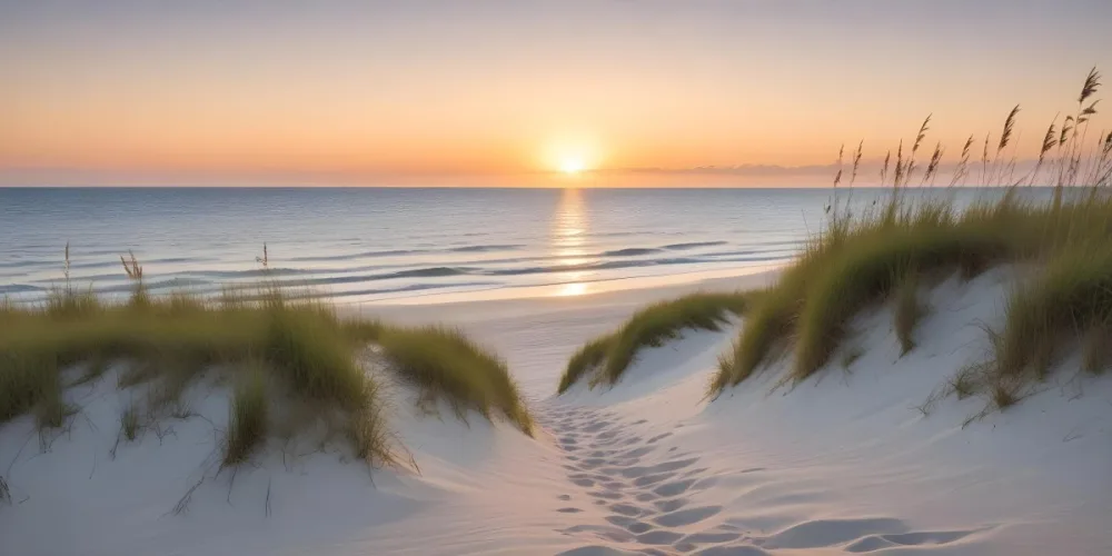 A Serene Beach Scene At Sunset
