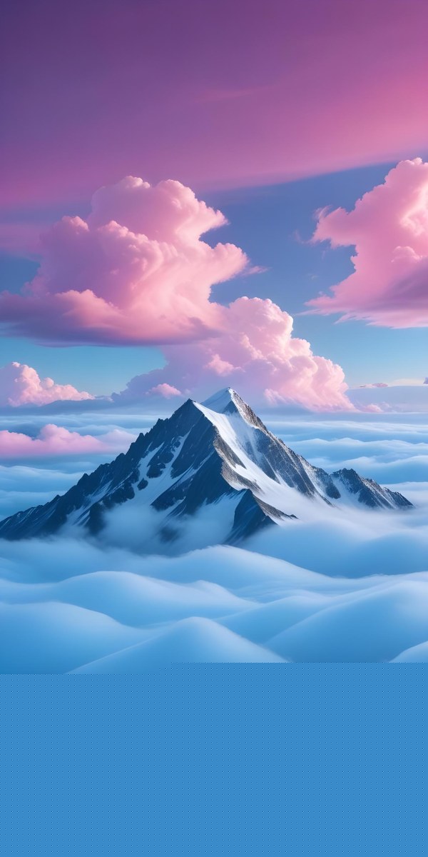 A Snowy Mountain Peak Rising Above A Sea Of Clouds Against A Vibrant Pink And Blue Sky 9 2777