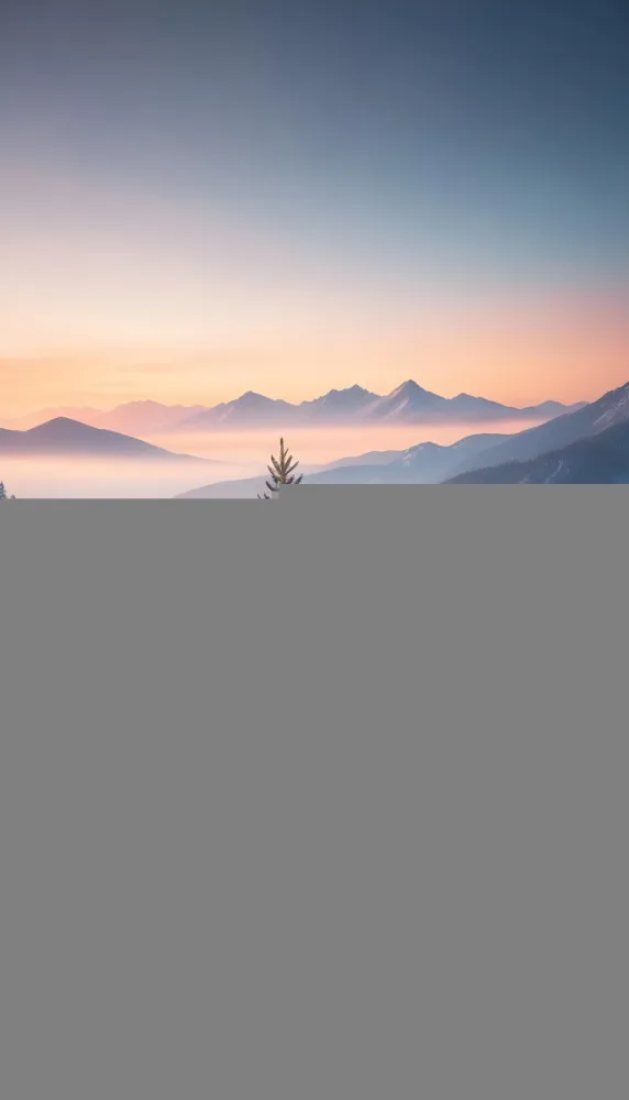 A Snowy Pine Tree Overlooking A Frozen Lake Surrounded By Mountains At Sunset The Lake Has A Calm Reflective Surface And The Mountains In The Background Are Partially Obscured By Mist The Sky Is Filled With Warm Pas 6 0599