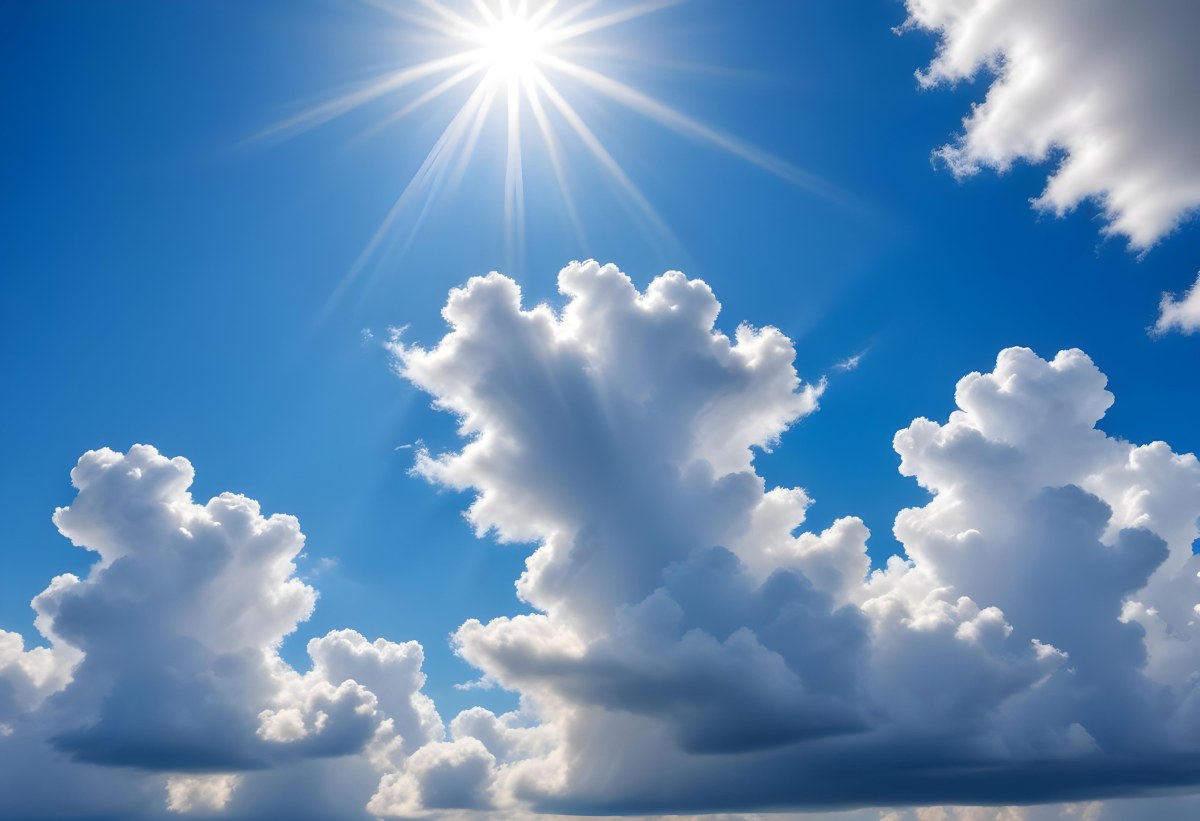 Bright White Clouds In A Clear Blue Sky With Sunlight Shining Through 19 3668