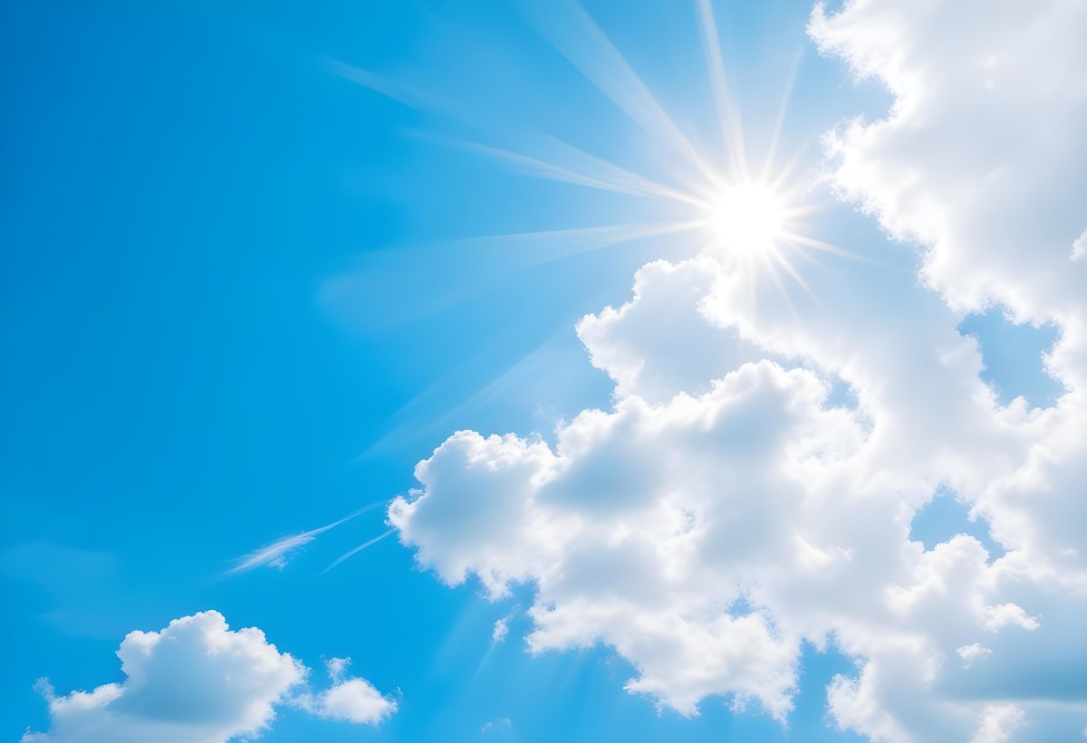 Bright White Clouds In A Clear Blue Sky With Sunlight Shining Through 2 1384