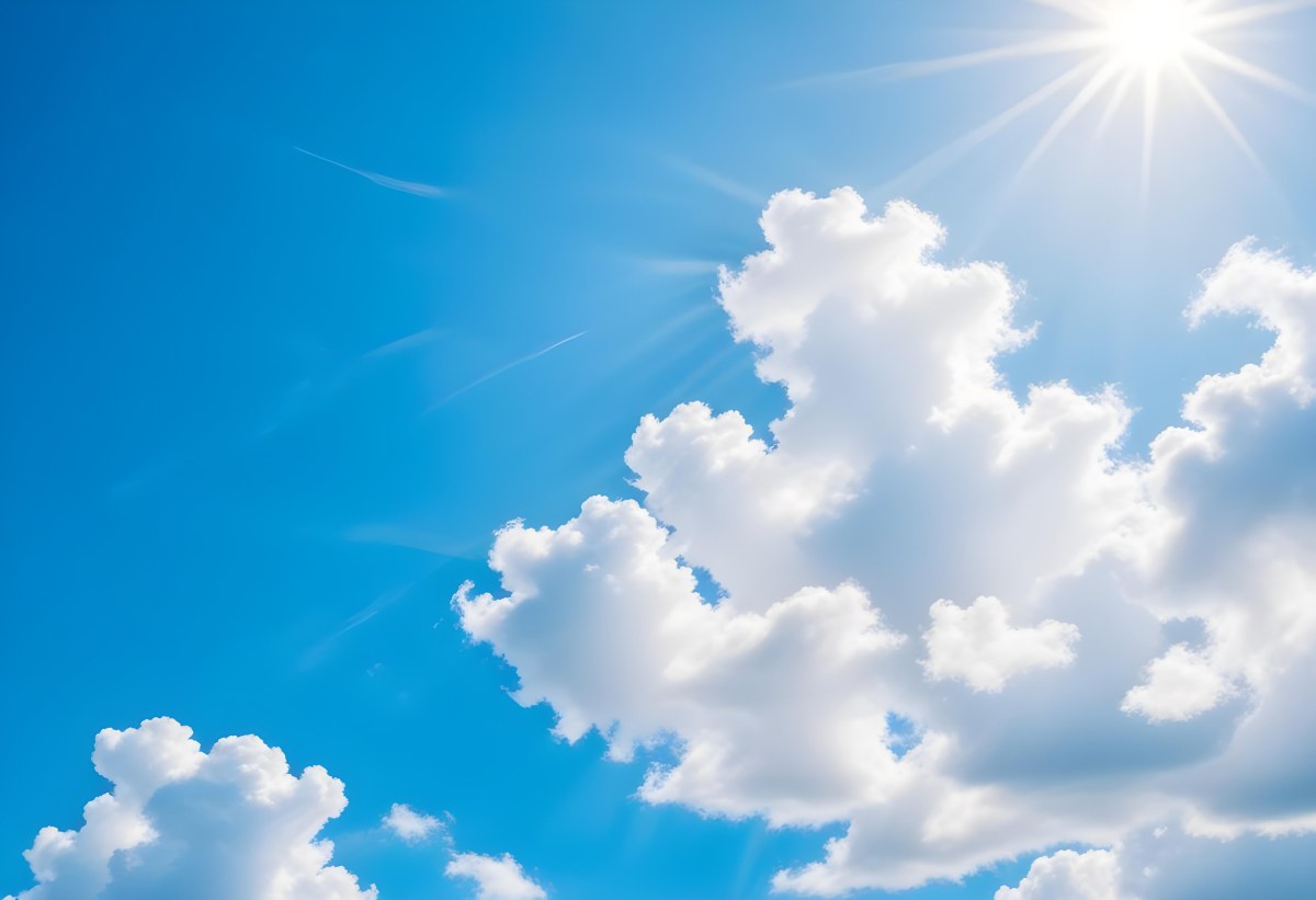 Bright White Clouds In A Clear Blue Sky With Sunlight Shining Through 20 F397