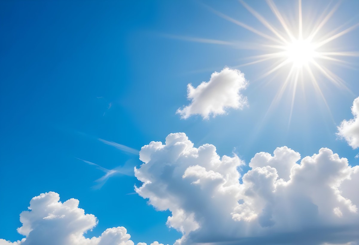 Bright White Clouds In A Clear Blue Sky With Sunlight Shining Through 22 6f45