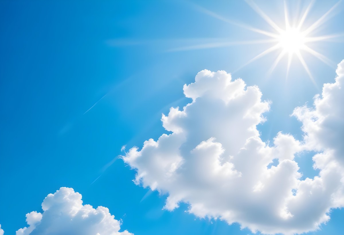Bright White Clouds In A Clear Blue Sky With Sunlight Shining Through 7 9c66