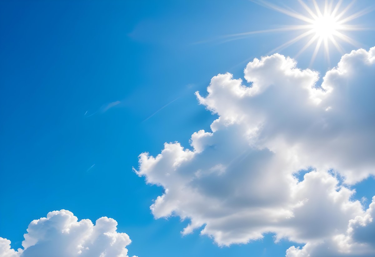 Bright White Clouds In A Clear Blue Sky With Sunlight Shining Through 8 6a02