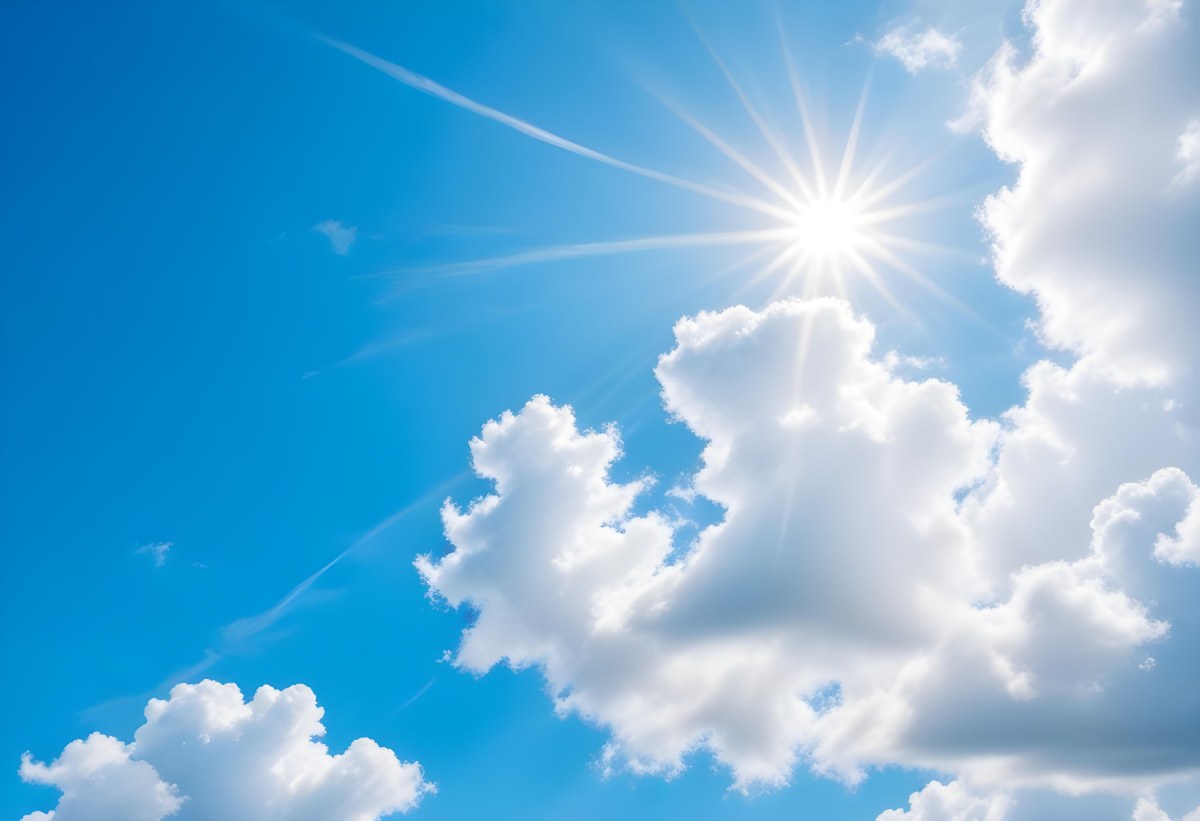 Bright White Clouds In A Clear Blue Sky With Sunlight Shining Through 9 D640