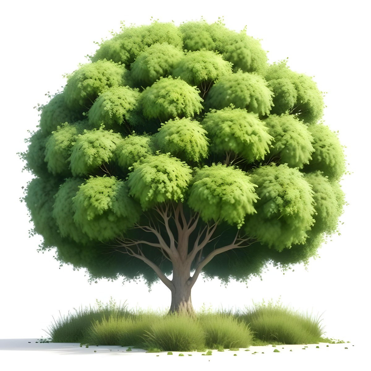 Digital Painting A Lush Green Tree With A Full Rounded Canopy Standing On A Grassy Ground With Small Bushes Against A Plain White Background Watercolor Style Bold And Slim Lines Brush Strokes 56 Dcc8