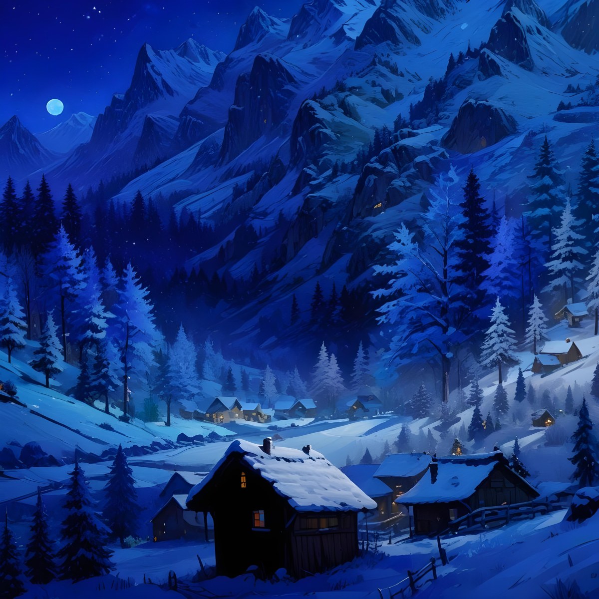 Digital Painting A Snowy Winter Landscape